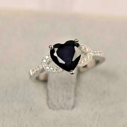 2Ct Heart Cut Simulated Black Diamond Wedding Lovely Ring 14K White Gold Plated