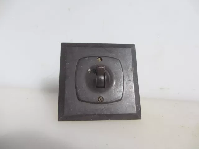 Vintage Bakelite Light Switch Square Plate Art Deco Antique Brown Old Toggle