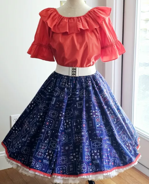 Vintage Square Dance Outfit Skirt & Blouse Square Up Fashions. Red & Blue