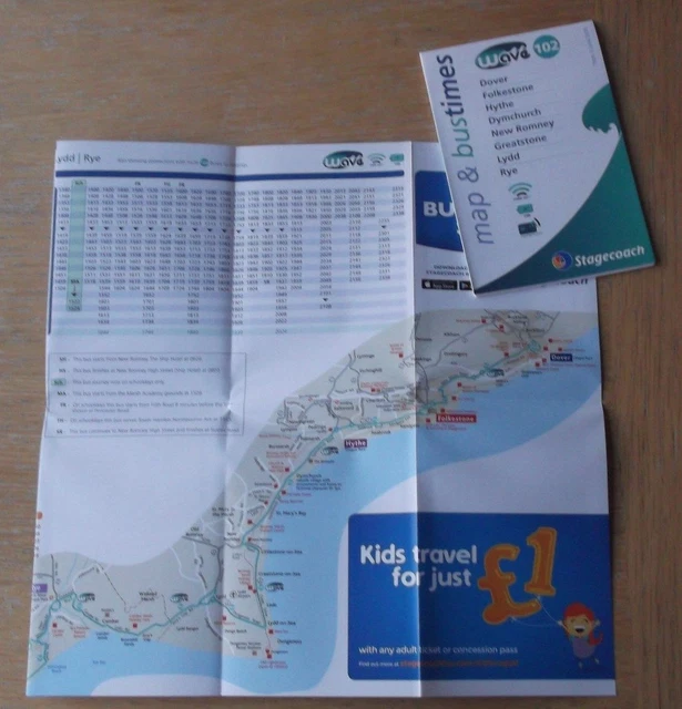 STAGECOACH SOUTH EAST bus timetable leaflet "wave" route 102 June 2018
