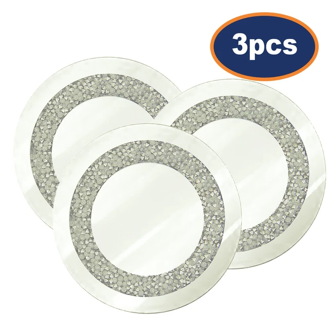 3 piezas placa de vela redonda decorativa de vidrio espejado de diamante multicristal de 10 cm