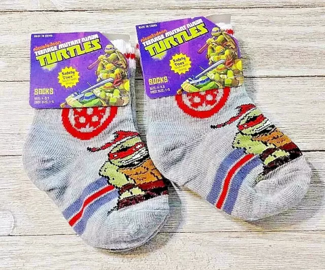 Ninja Turtles boy's safety toe socks 2 pair 6-7.5