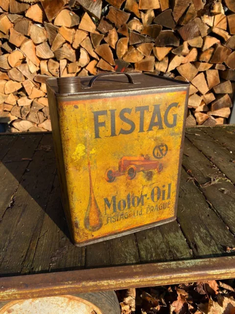 Fistag Motor Oil - Große antike Öldose mit Oldtimer Motiv / Sehr selten !!!