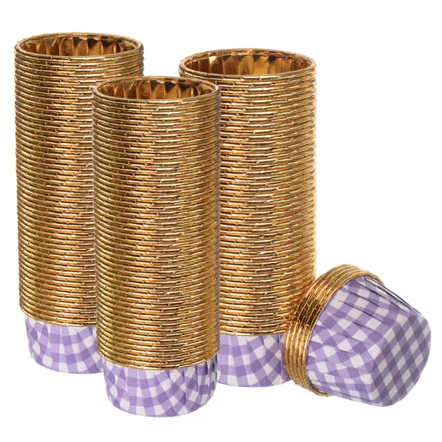 Or Violet Plaid Cupcake Tasses, 150pcs Aluminium Feuille Cuisson Tasses Mariage