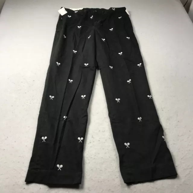 Polo Ralph Lauren Pants Mens 34x32 Black Tennis Logo Print Chino Flat Front NWT