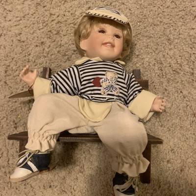 Vintage Emerald Collection Porcelain Doll Oliver 73207 BOY ON BENCH MINT