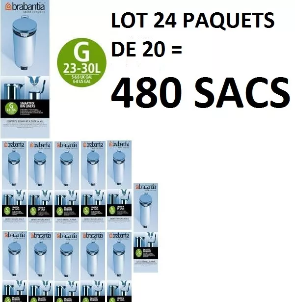 Lot 24 Paquets Sac Poubelle 246265 Brabantia " G " 30 Litres = 480 Sacs