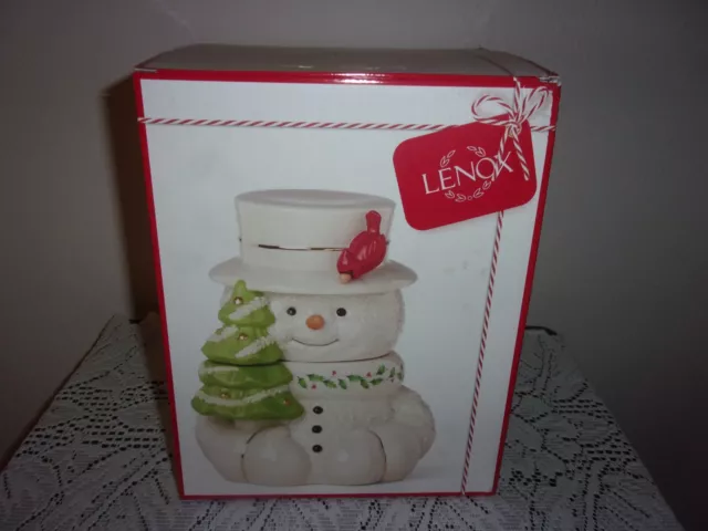 Lenox Happy Holly Days Frosty Snowman Cookie Jar Porcelain Container