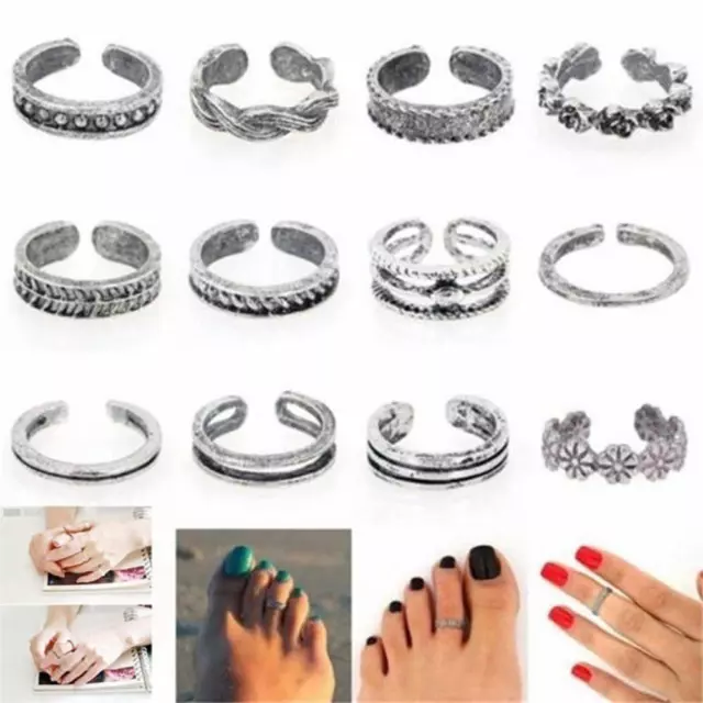 12PCs/set Women Fashion Simple Toe Rings Adjustable Jewelry --us Foot Beach I9Z6