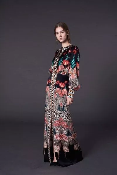 £1300 Auth Temperley Blaze Printed Long Sleeved Maxi Dress In Black, Silk Gown