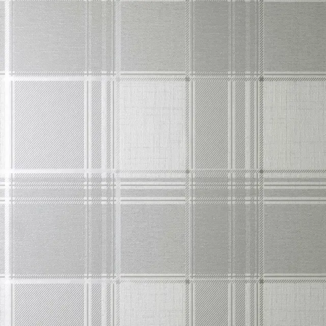 Fine DÃÂ©cor Larson Check Wallpaper Tartan Textured Vinyl Metallic Grey Silver
