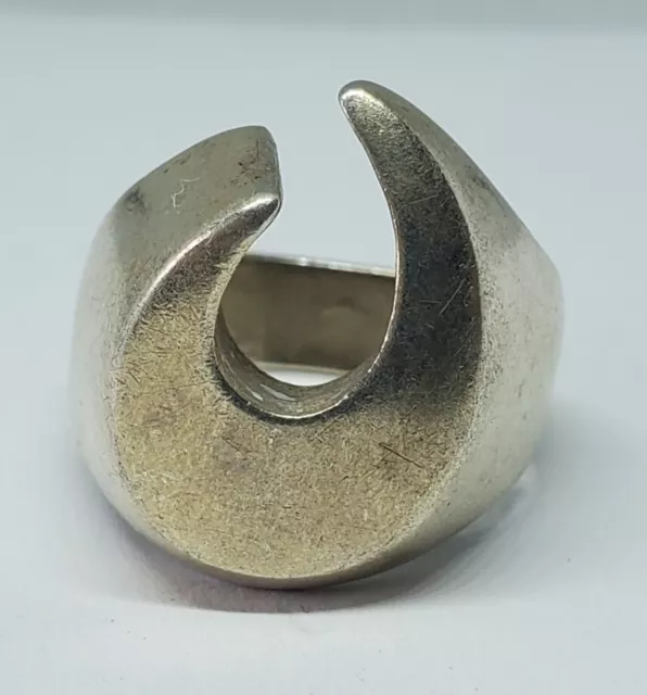 Vintage Sterling Silver Horn Shaped Crescent Ring 925 Israel Sz 8