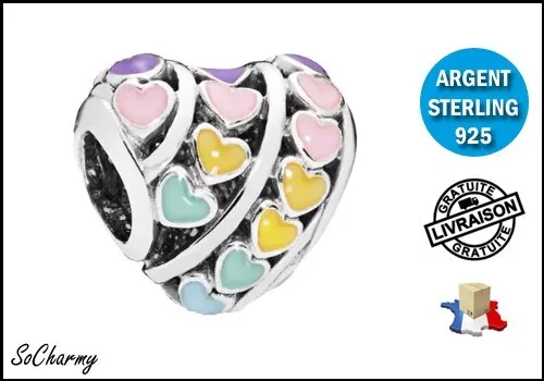 Charm Cœurs Multicolores pour bracelet PANDORA - Argent Sterling 925