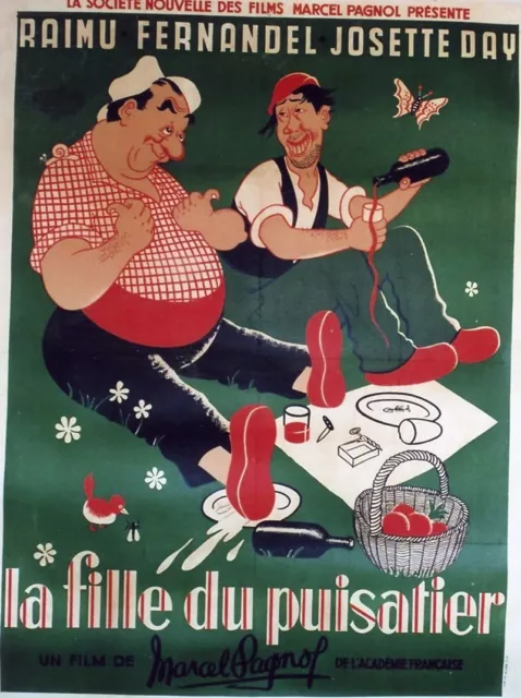 "LA FILLE DU PUISATIER"Affiche entoilée DUBOUT (Marcel PAGNOL /RAIMU,FERNANDEL) 