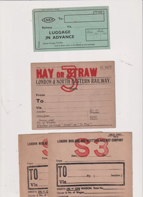 LABELS (4) LNER Luggage in Advance,LNER Wagon Hay or Straw label,2 LMSR ...