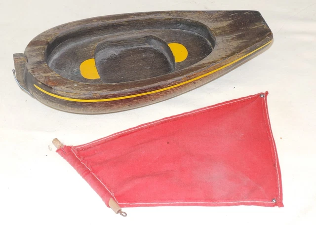 BATEAU SPEEDBOAT CANOT De Bassin Mecanique En Bois/Tole EUR 190,00