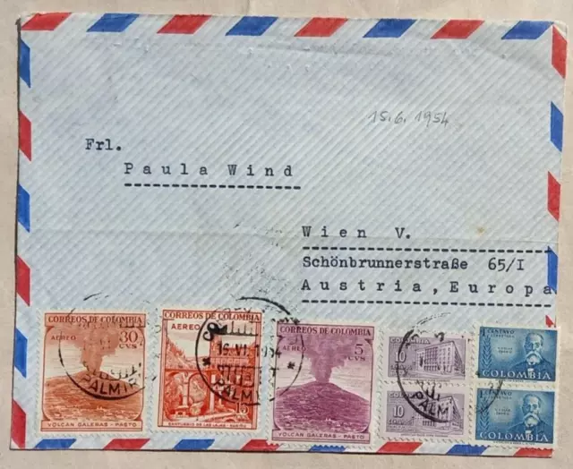 Chile 1954 Airmail Cover To Austria With 7 Stamps & Palmira Postmark
