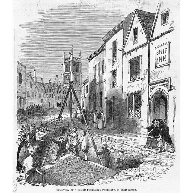 CIRENCESTER Discovery of Roman Tessellated (Mosaic)Pavement - Antique Print 1849