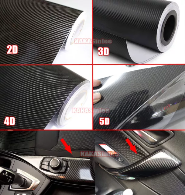 DIY 2D 3D 4D 5D Glossy Texture Carbon Fiber Vinyl Tape Wrap Sticker Black - CB