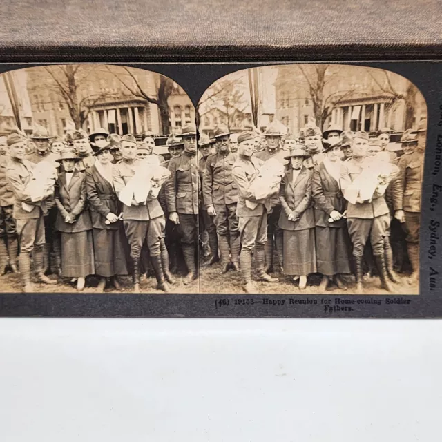 Ww1 Happy Reunion For Soldier Fathers! Keystone View Co Stereoview Card B&W Wwi!