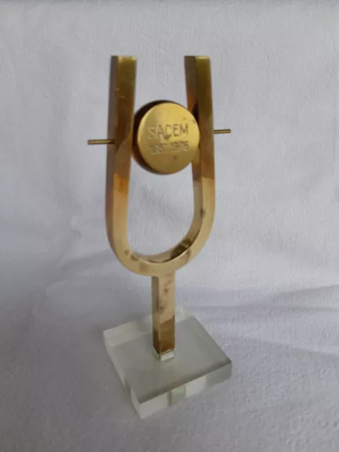 Ancien TROPHÉE objet publicitaire bronze SACEM 1976 diapason MUSIQUE art musical