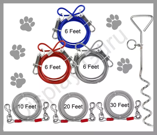 Dog Pet Puppy Metal Steel Spiral Stake Pole Tie Out Collar Cable Lead Leash  Wir