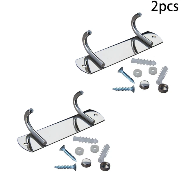 2Pcs Stainless Steel Hook Coat Robe Clothes Hat  Wall Mounted Hanger Towel Rack