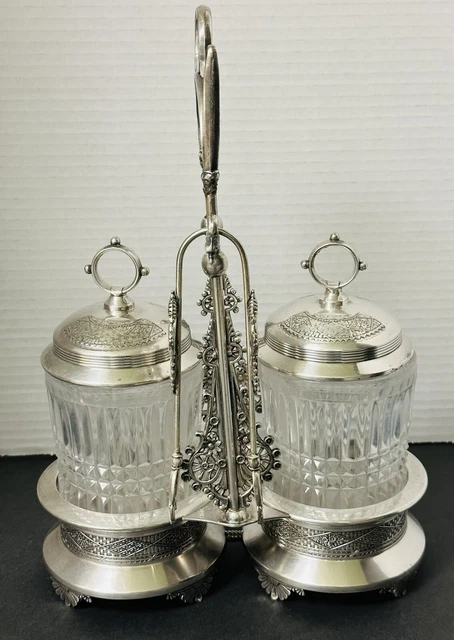Antique 19th Century Silver Plated /Glass, Double Sugar Cube Tray