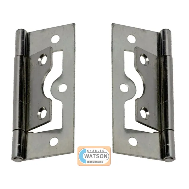 Zinc Plated Flush Hinges For Cupboards & Cabinets - Silver/Chrome Look 75mm