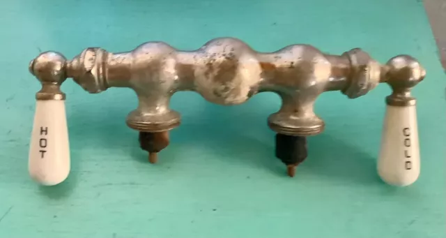 vintage antique farm sink faucet porcelain knobs levers salvage hot cold