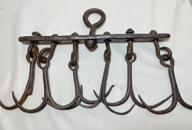 antique 18th century wrought iron hanging ceiling meat gavel 12 prong barb hook