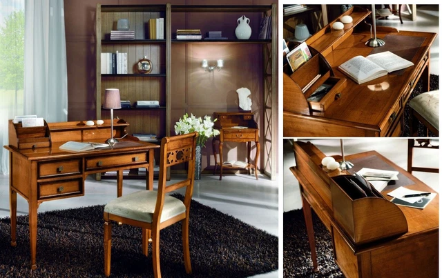 SCRIVANIA SCRITTOIO CON Alzata In Legno Extra Finitura Noce