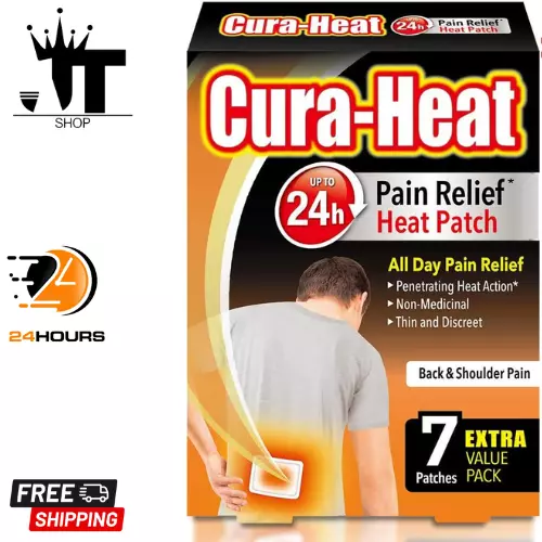 Cura-Heat Back and Shoulder Pain Heat Patches - 7 Patches | Targeted Pain Relief