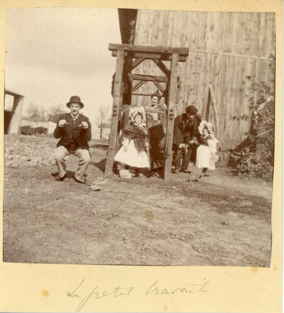 France, Family Playing in a Courtyard, ca.1895, Vintage Albumen Print Vintage Alb