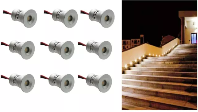 Set  9 mini faretto incasso led 1w luce calda fredda segnapasso esterno interno