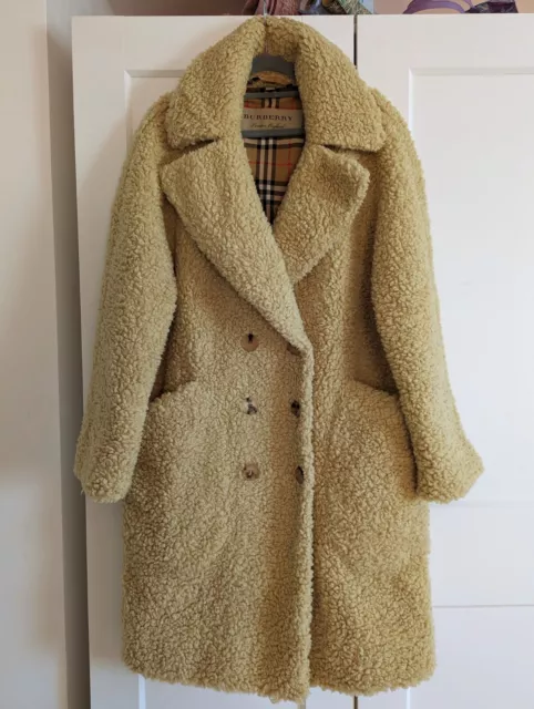 Burberry Oversized Camel Double-Breasted Wool-Blend Shearling Teddy Coat Small