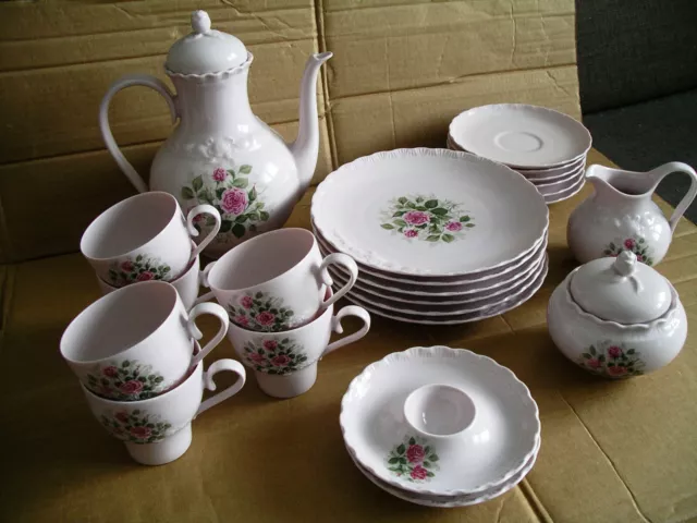 Hutschenreuther, Kaffeeservice, Porcelaine Rosé, Rosenrelief, Rosendekor, Top