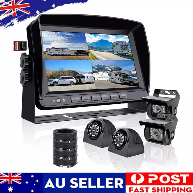 7'' DVR Car Monitor Backup Rear View Camera 4 Split Screen for Truck/Trailer/RV