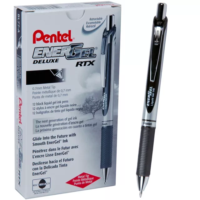 NEW 12x Pentel EnerGel BL417 Gel Roller Pen 0.7mm Box Black