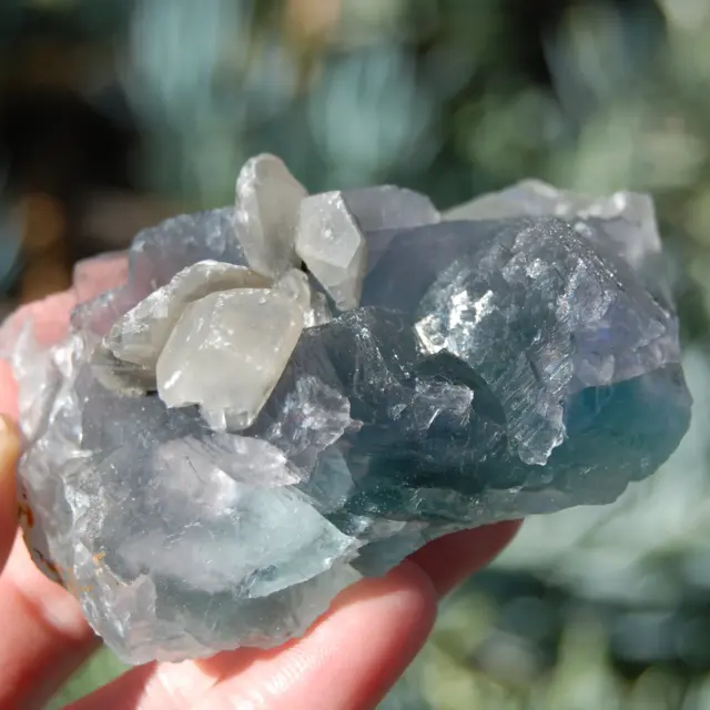 3in 258g Teal Cubic Fluorite Crystal Cluster with Calcite, Large Raw Blue Green