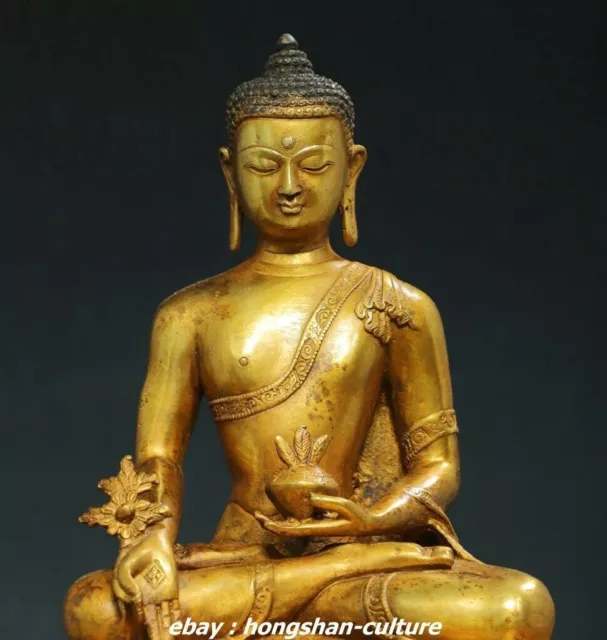 11.8" Tibetischer Bronze Gilt Buddhismus Menla Medizin Buddha Medical 2