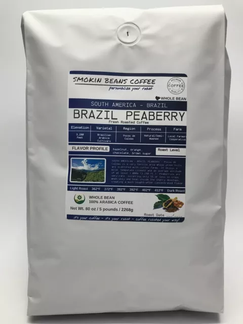8oz/5lb - Brazil Peaberry – South America – Fresh Roasted To Order Coffee