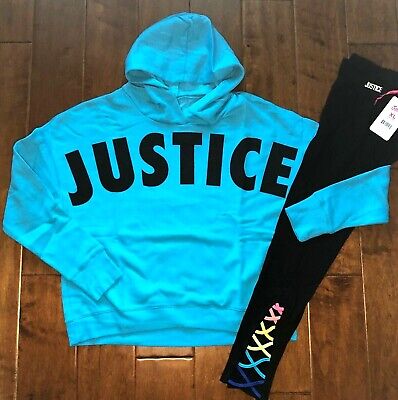 Nwt Justice Girls 16/18  Outfit ~ Logo Hoodie Sweatshirt/ Criss Cross Leggings