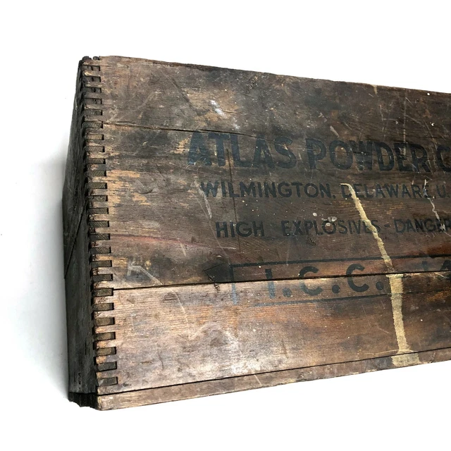 VTG 30s 40s Atlas Powder Co Explosives Handmade Box Mining Advertising Rustic 3