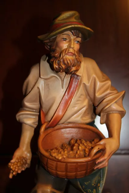 11.6" Wood Hand Carved Man Peasant Farmer Sows Figure Statue Sculpture Carving