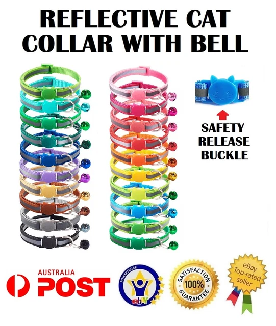 Safety Release Breakaway Buckle Collar Reflective Cat Kitten Puppy Pet Bell -AUS