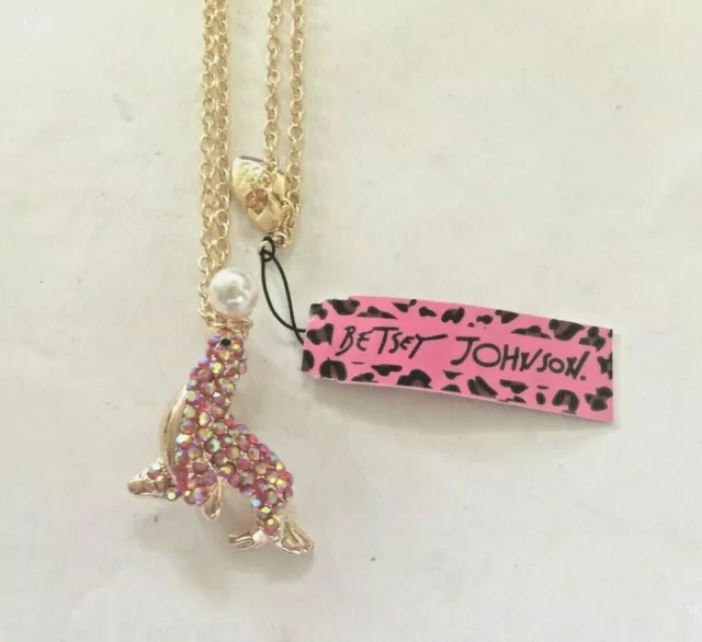 Betsey Johnson Crystal Rhinestone Sea Lion Gold Plated Brooch Pendant Necklace