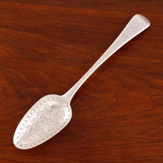 John Hawkins Georgian Sterling Silver Serving Spoon Foliate, Bird 1814 No Mono
