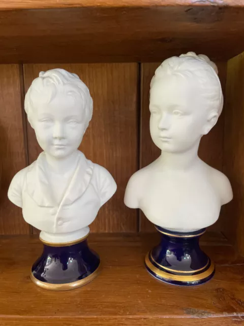 Pair of French bisque porcelain busts (After Houdon) LIMOGES C Tharaud