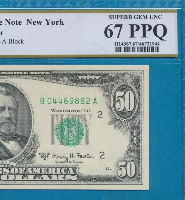 $50. 1963-A  New York  District Frn Certified Pcgs  Superb Gem New 67Ppq